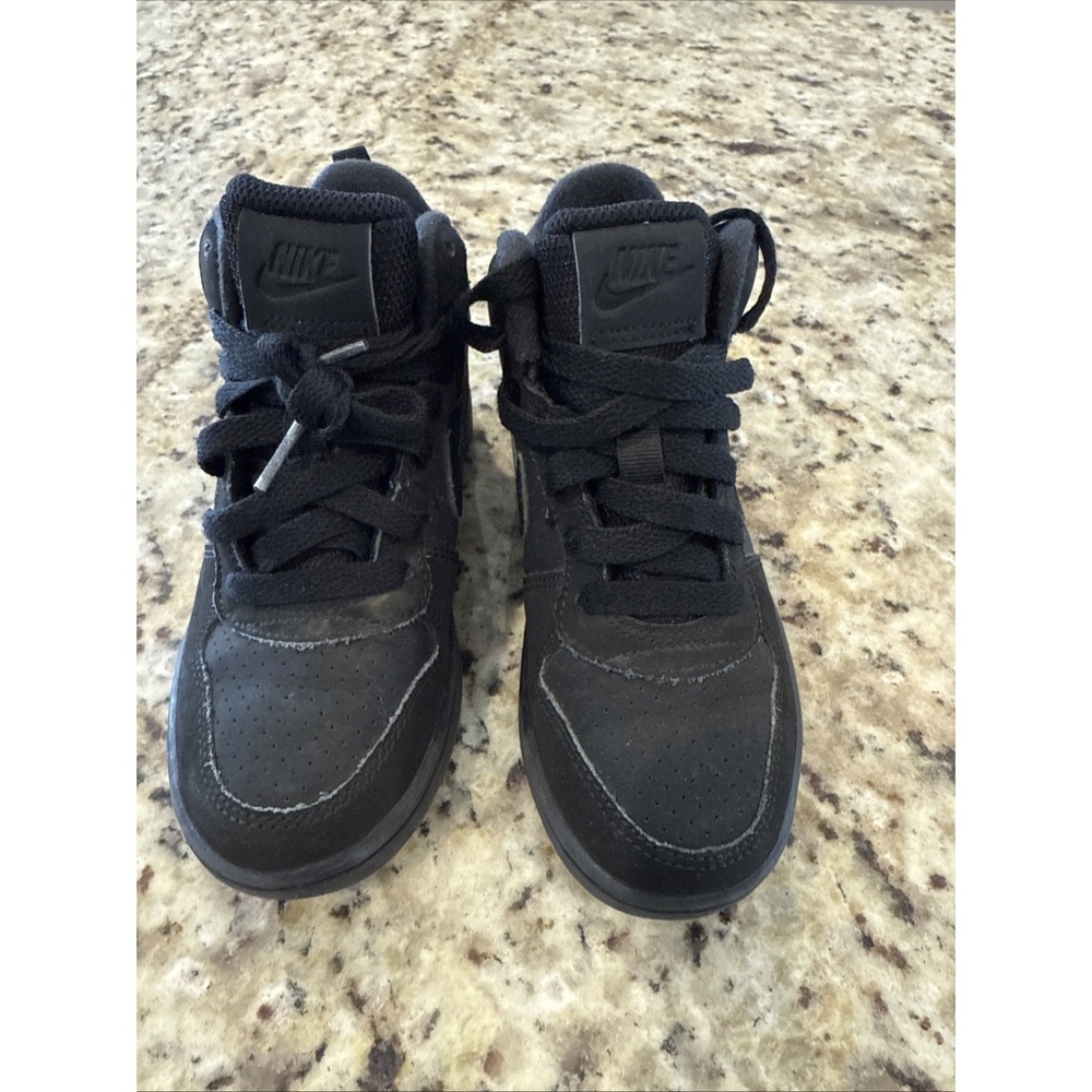 Size 11.5 Y - Nike Court Borough Mid Ankle Black Tennis Shoes. 4287